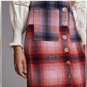 Maeve Red and Pink Plaid Midi Skirt